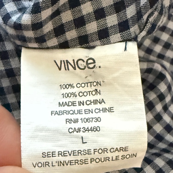 Vince Flannel Shirt Mens Large Navy Blue Brown Plaid Button Up Long Sleeve - Picture 8 of 8